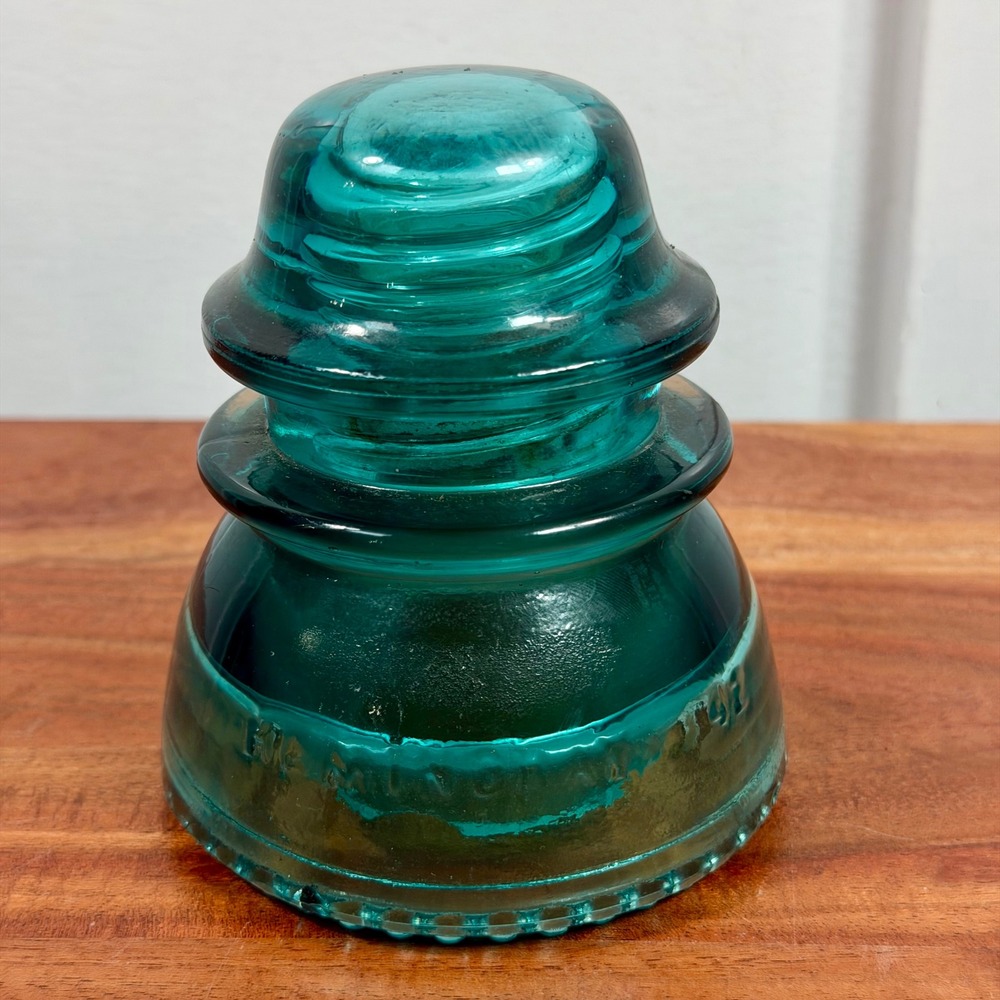 Vintage Hemingray Glass Insulator‎ #42 Aqua Blue Green Beaded Bottom Made in USA